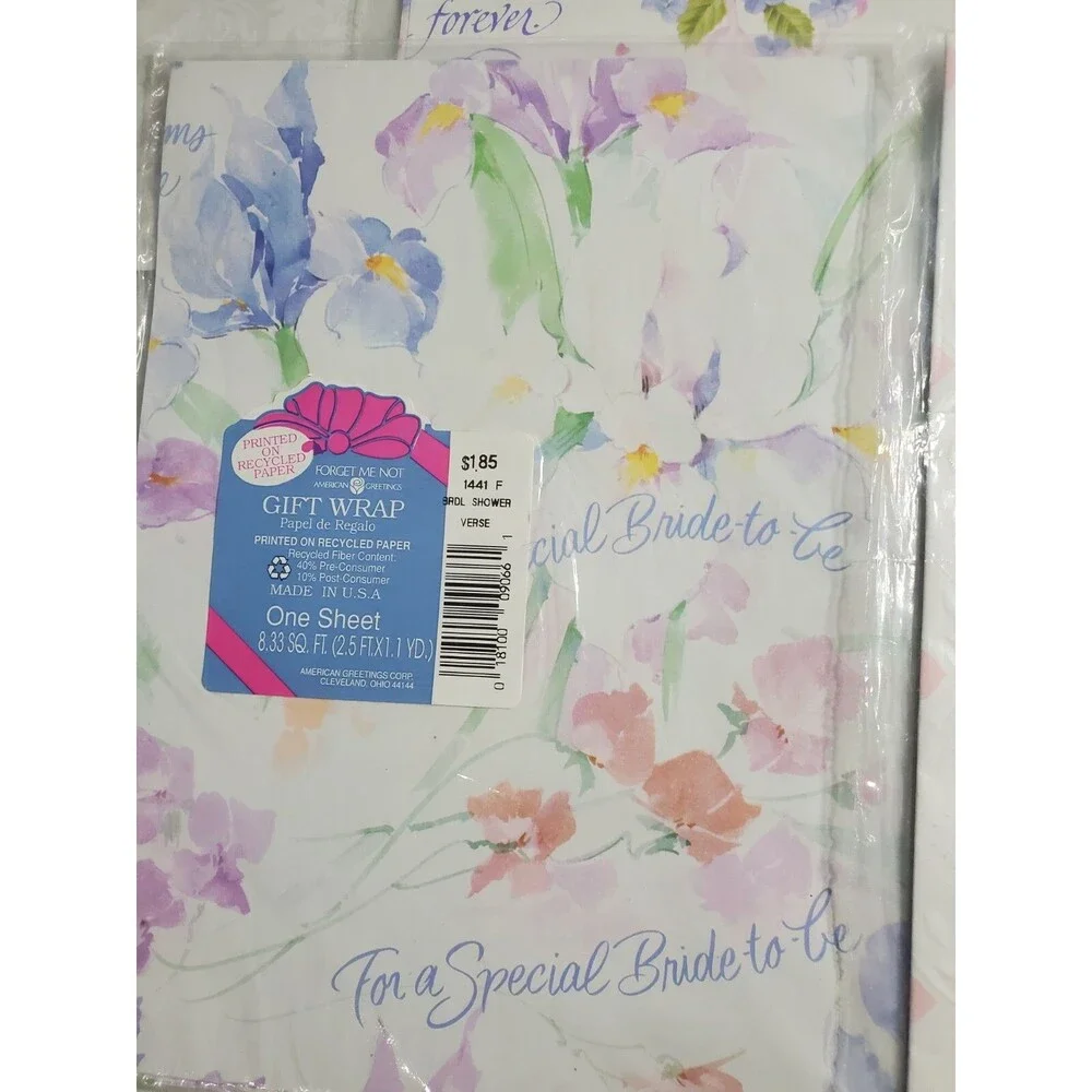 Vtg 5 Packs Of Forget Me Not Wrapping Paper Bridal Shower Wedding Love Baby New